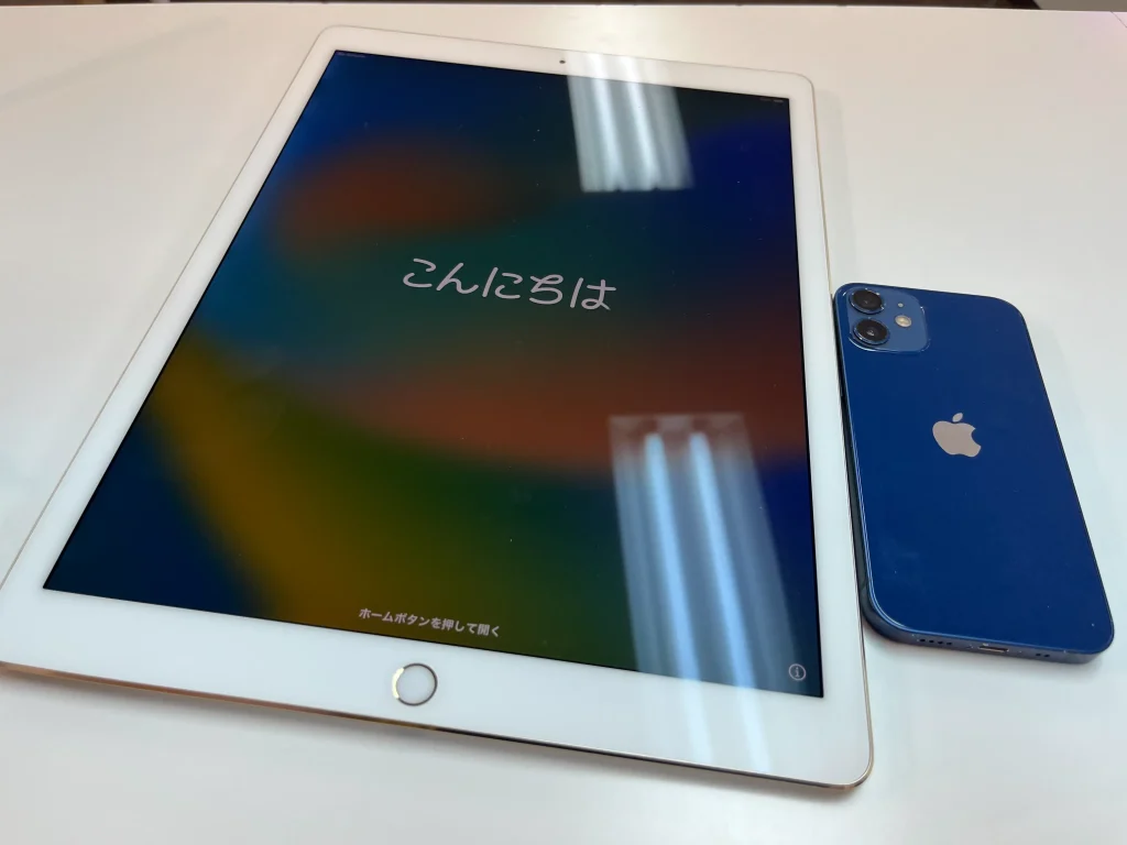 12.9インチのiPadとiPhoneの比較写真